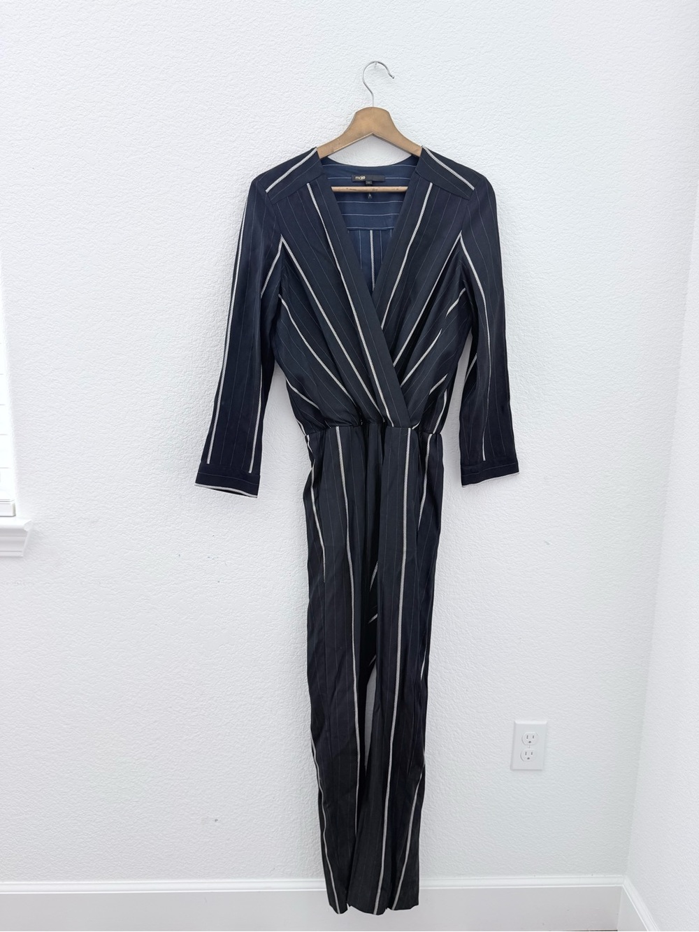 MAJE- Panti Marine Pinstripe Navy Jumpsuit- 38